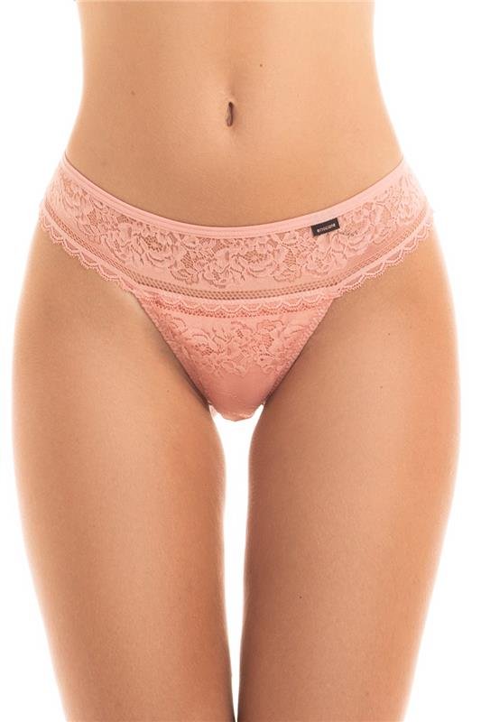 CALCINHA TANGA EM RENDA - ROSA PERLA