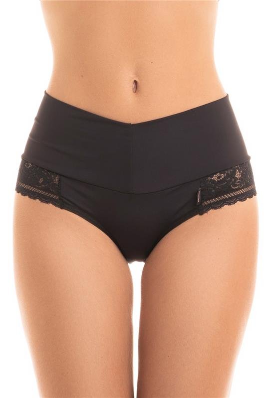 CALCINHA TANGA CÓS MÉDIA EM MICROFIBRA COM RENDA - PRETO