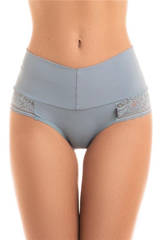 CALCINHA TANGA CÓS MÉDIA EM MICROFIBRA COM RENDA - AZUL-SANREMO