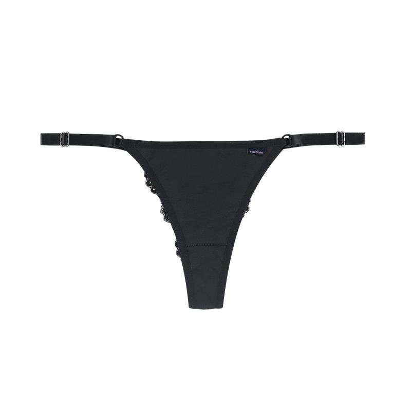 CALCINHA MODELO FIO DENTAL DE RENDA COM MICROFIBRA, LATERAIS DE TIRA COM REGULAGEM