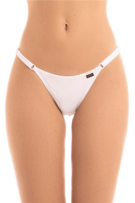 CALCINHA MODELO FIO DENTAL DE RENDA COM MICROFIBRA, LATERAIS DE TIRA COM REGULAGEM - BRANCO