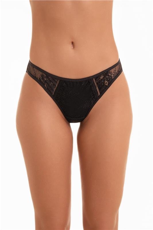 CALCINHA CÓS BAIXO FIO DENTAL EM RENDA - PRETO