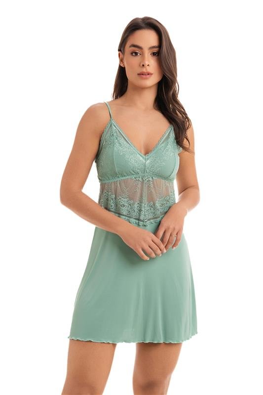 CAMISOLA EM LIGANETE COM RENDA ( ACOMPANHA A CALCINHA ) - VERDE TEOS
