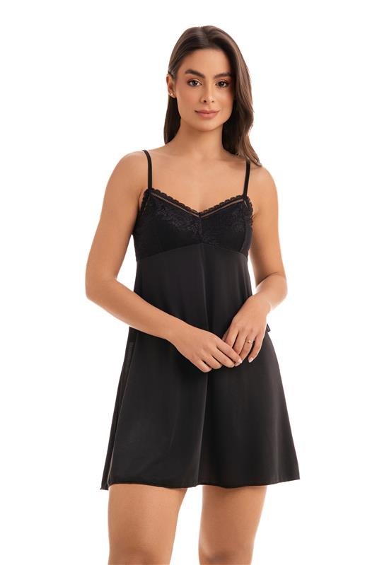 CAMISOLA EM LIGANETE COM RENDA ( ACOMPANHA A CALCINHA ) - PRETO