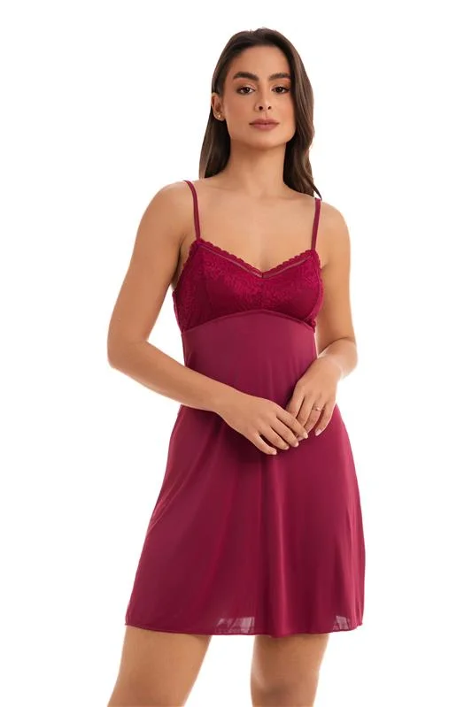 CAMISOLA EM LIGANETE COM RENDA ( ACOMPANHA A CALCINHA ) - VERMELHO DESEJO