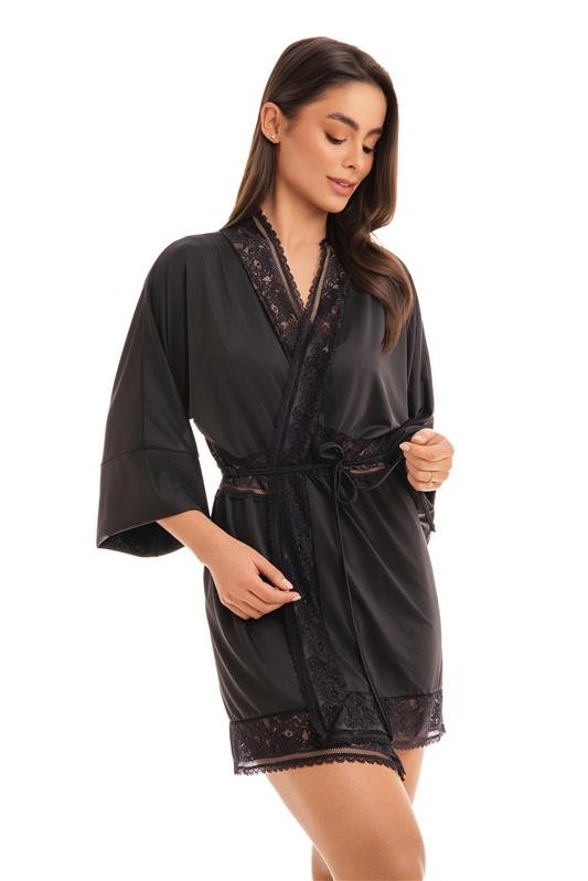 ROBE MANGA ¾ EM LIGANETE COM RENDA - PRETO