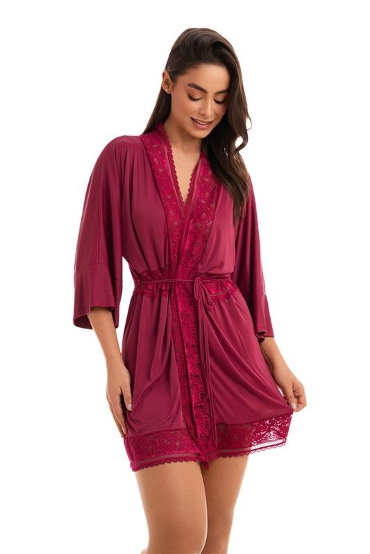 ROBE MANGA ¾ EM LIGANETE COM RENDA - VERMELHO DESEJO