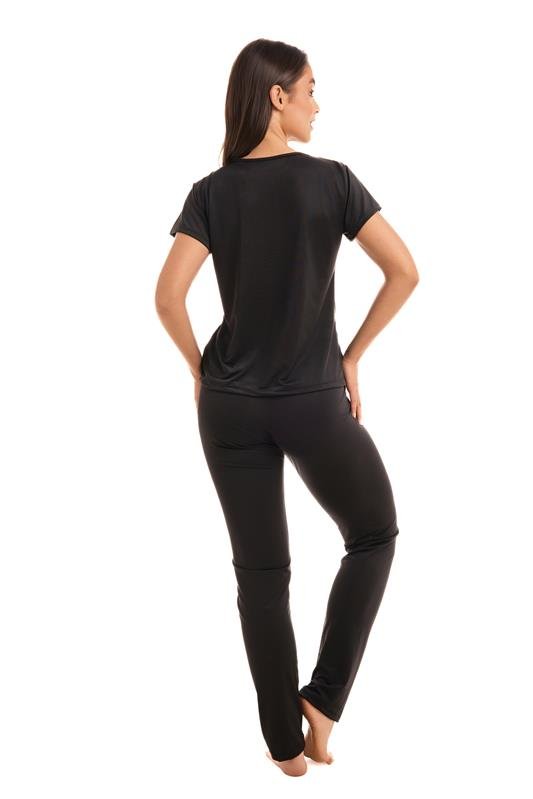 PIJAMA LONGO MANGA CURTA EM LIGANETE COM DETALHE EM RENDA