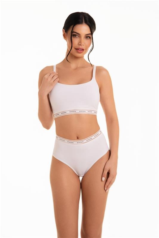 CONJUNTO TOP COM BOJO REMOVÍVEL, SEM ARO E ELÁSTICO PERSONALIZADO EMOCIONE - BRANCO