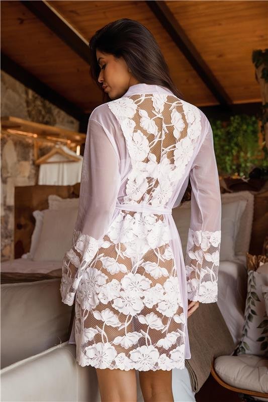 ROBE TRANPARENTE E RENDA FLORAL - BRANCO