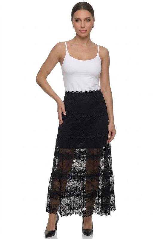 SAIA MIDI EM RENDA FRANCESA - PRETO
