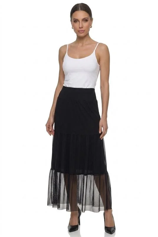 SAIA MIDI EM TULE TRANSPARENTE - PRETO