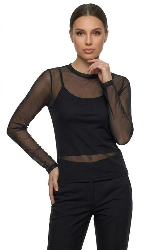 BLUSA EM TULE MANGA LONGA TRANSPARENTE - PRETO