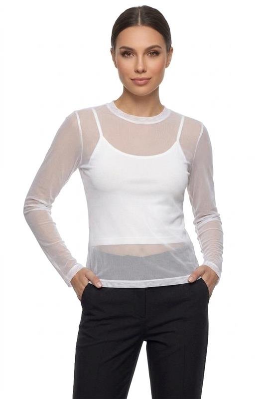 BLUSA EM TULE MANGA LONGA TRANSPARENTE - BRANCO