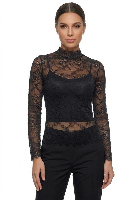 BLUSA EM RENDA FRANCESA MANGA LONGA