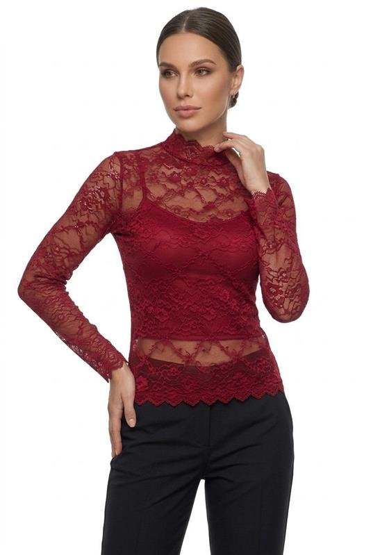 BLUSA EM RENDA FRANCESA MANGA LONGA
