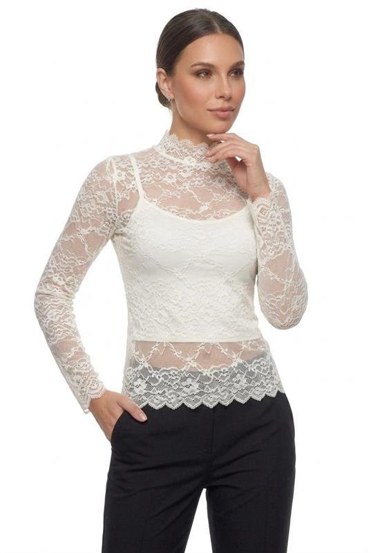 BLUSA EM RENDA FRANCESA MANGA LONGA